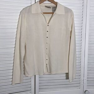 Vintage Kathie Lee Cream Pearlcore Collared Sweater Size Large